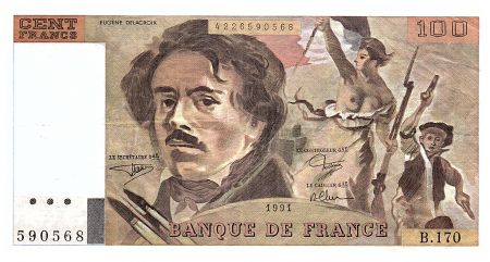 France 100 Francs Delacroix - 1991 - Série B.170 - Gros filigrane - Fay.69bis.03a1a