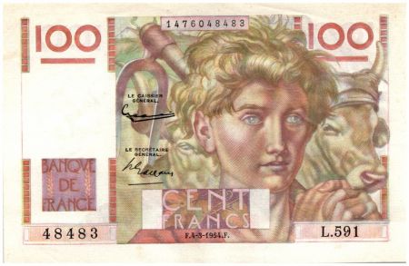 France 100 Francs Jeune Paysan - Filigrane inversé - 1954