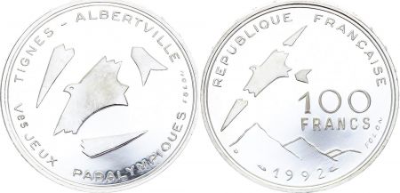 France 100 Francs Jeux Paralympiques - 1992 - Argent - Avec boite et certificat - Frappe BE