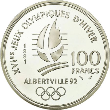 France 100 Francs JO Albertville - Saut à Ski - 1991 - Frappe BE - avec certificat