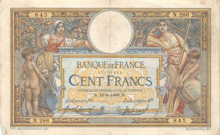 France 100 Francs Luc Olivier Merson - avec LOM - 19-06-1908 Série N.286 - TB+