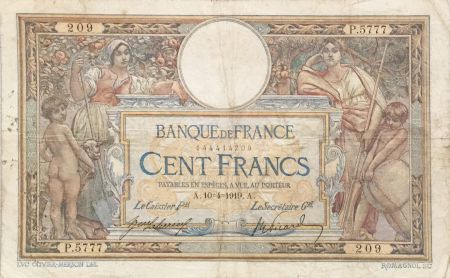 France 100 Francs Luc Olivier Merson - sans LOM - 10-04-1919 Série P.5777 - TB