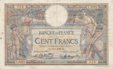 France 100 Francs Luc Olivier Merson - sans LOM - 13-06-1923 Série U.9392 - TB +