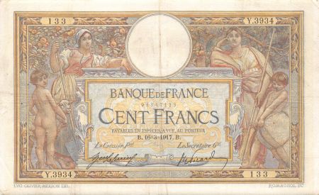 France 100 Francs Luc Olivier Merson - sans LOM - 16-03-1917 Série Y.3934 - TTB