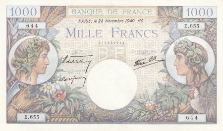 France 1000 Francs - Commerce et Industrie - 28-11-1940 - Série E.655