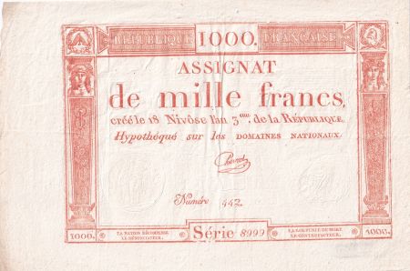 France 1000 Francs 18 Nivose An III (7.1.1795) - Sign. Chevrot