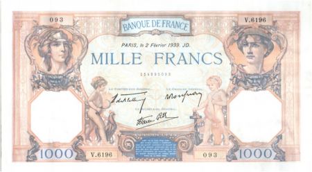 France 1000 Francs Cérès et Mercure - 02-02-1939 Série V.6196-093