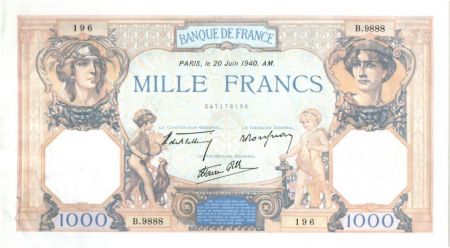 France 1000 Francs Cérès et Mercure - 20-06-1940 Série B.9888