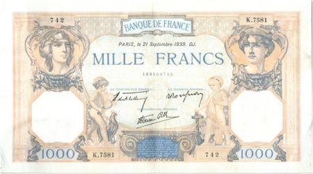 France 1000 Francs Cérès et Mercure - 21-09-1939 Série K.7581