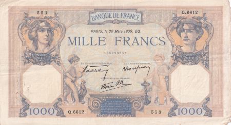 France 1000 Francs Cérès et Mercure - 30-03-1939 - Série Q.6612