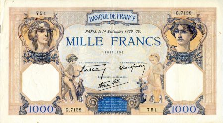 France 1000 Francs Cérès et Mercure - années variées (1937-1940)