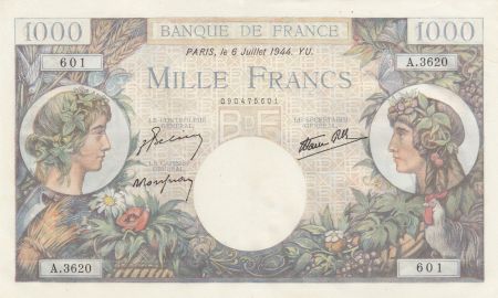 France 1000 Francs Commerce et Industrie - 06-07-1944 - Série A.3620