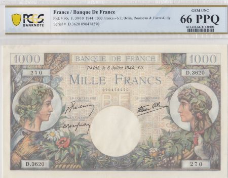 France 1000 Francs Commerce et Industrie - 06-07-1944 - Série D.3620