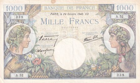 France 1000 Francs Commerce et Industrie - 24-10-1940 Série A.52