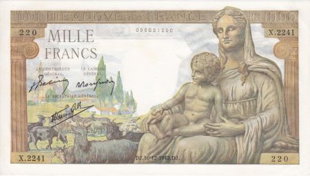 France 1000 Francs Déesse Déméter - 10-12-1942 Série X.2241