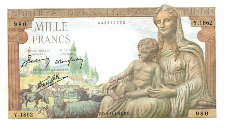 France 1000 Francs Deesse Demeter - 1942