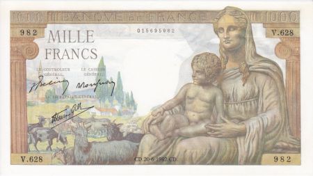 France 1000 Francs Déesse Déméter - 20-06-1942 Série V.628