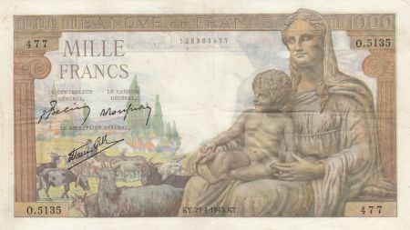 France 1000 Francs Déesse Déméter - 29-04-1943 - Série O.5135