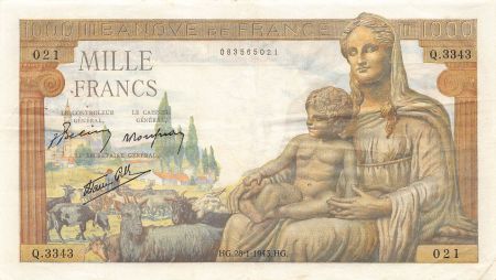 France 1000 Francs Demeter - 28-01-1943 - Série Q.3343