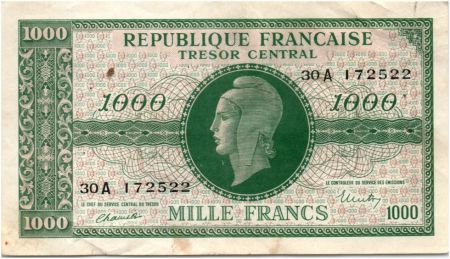 France 1000 Francs Marianne - 1945 Lettre A - Série 30 A