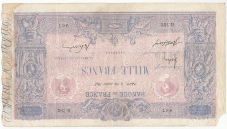 France 1000 Francs Rose et Bleu - 19-07-1912 - Série H.782