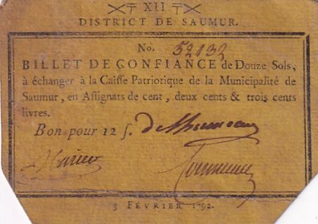 France 12 Sols - Maine et loire - District de Saumur - 03-02-1792