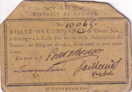 France 12 Sols - Maine et loire - District de Saumur - 26-11-1791