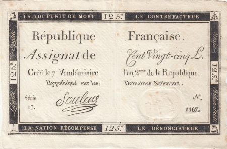 France 125 Livres - 7 Vendémiaire An II - 1793 - Sign. Souleux - Série 13