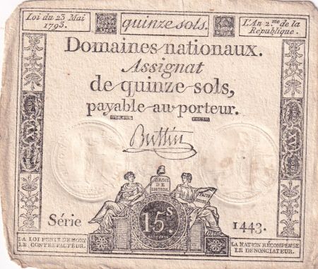 France 15 Sols - Liberté et Droit - 23-05-1793 - Sign. Buttin - Série 1443