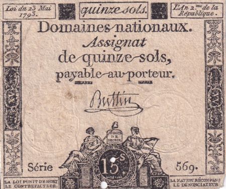 France 15 Sols - Liberté et Droit - 23-05-1793 - Sign. Buttin - Série 569