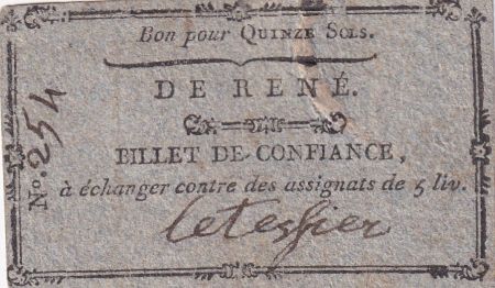 France 15 Sols - Sarthe - Commune de René -  1792