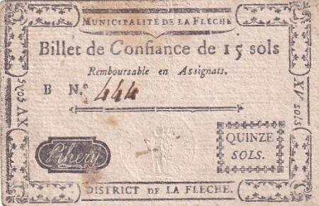 France 15 Sols - Sarthe - Municipalité de la Flèche - Série B - 1791