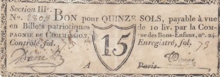 France 15 sols - Seine - Paris - Compagnie de Commission - 1792