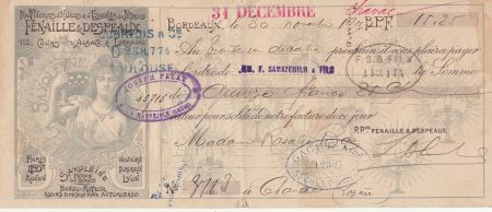 France 15.25 francs - Reçu de chèque de banque - Fenaille et Despeaux - 1901