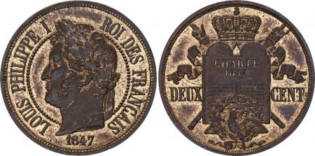 France 2 Centimes - Essai à la charte, Louis Philippe I 1847