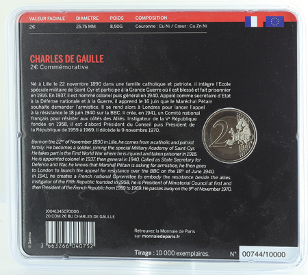 France 2 Euros Commémo. BU 2020 - Charles De Gaulle