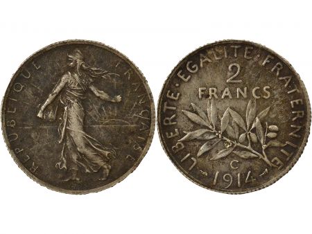 France 2 Francs Argent, Semeuse - 1914 C Castelsarrasin