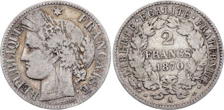 France 2 Francs Cérès - 1870 Grand A Paris - Argent