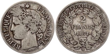 France 2 Francs Cérès - 1871 Grand A Paris - Argent