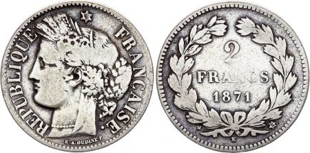 France 2 Francs Cérès - 1871 K Bordeaux - Argent