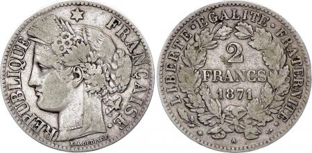 France 2 Francs Cérès - 1871 Petit A Paris - Argent