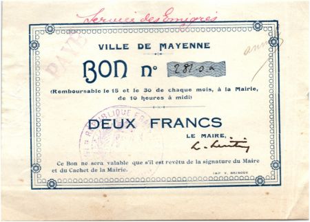 France 2 Francs Mayenne Ville