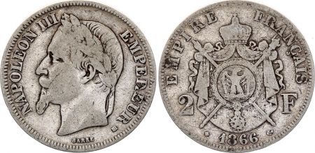 France 2 Francs Napoléon III - 1866 BB Strasbourg