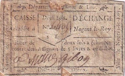 France 2 Sols - Eure et Loir - Caisse d\'échange Nogent-le-Roy - 1792