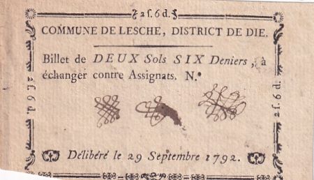 France 2 Sols 6 Deniers - Drôme - Lesche - District de Dié - 29-09-1792