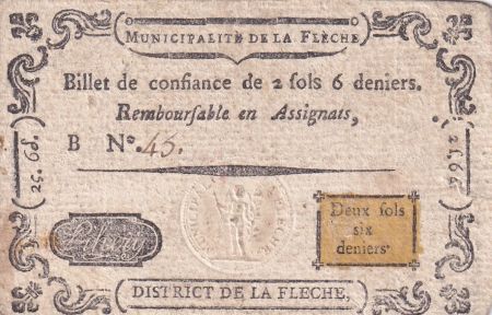 France 2 Sols 6 Deniers - Sarthe - Municipalité de la Flèche - Série B - 1791