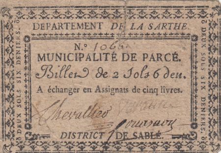 France 2 sols 6 deniers - Sarthe - Municipalité de Parcé - 1792