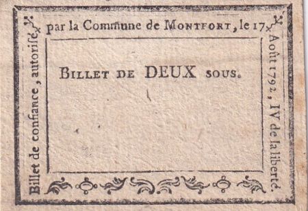 France 2 Sous - Ile et Vilaine - Commune de Montfort - 1792