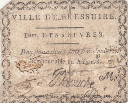 France 2 sous 6 deniers - Deux-Sèvres - Ville de Bressuire - 1792