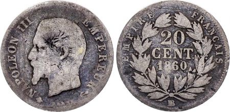 France 20 Centimes Napoléon III - 1860 BB Strasbourg Argent